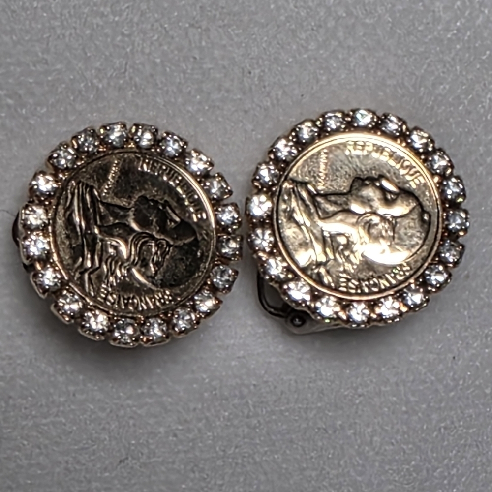 Napoleon Gold Tone Rhinestones Vintage Earrings - Picture 2 of 5